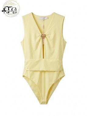 Maje Pale Yellow Sleeveless Ring-Front Bodysuit